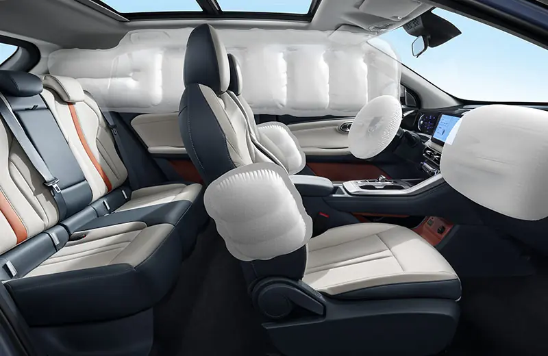 vista interna lateral con airbags del Emzoom